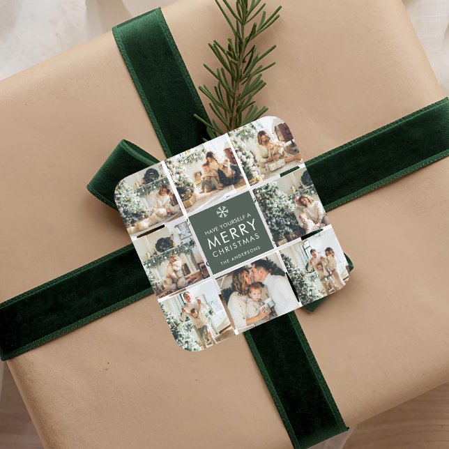 Modern Collage “Merry Christmas” Multi Photo Square Sticker (Creator Uploaded)