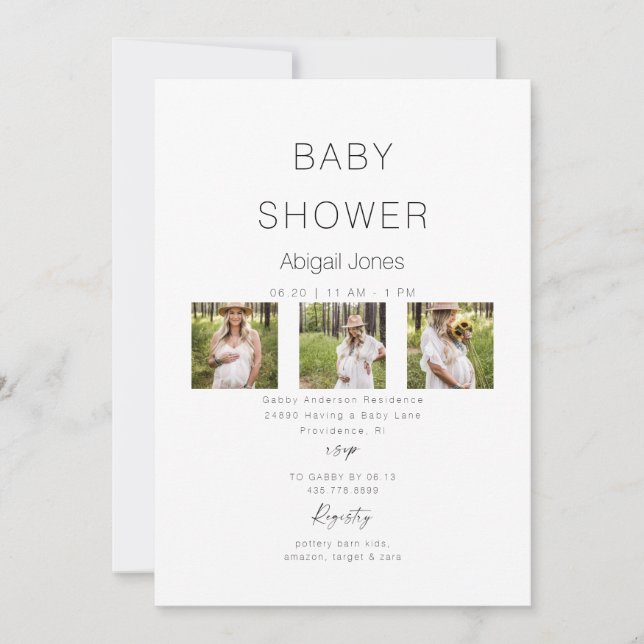 Modern Collage Mom-to-be 3 Photo Baby Shower  Invitation (Front)