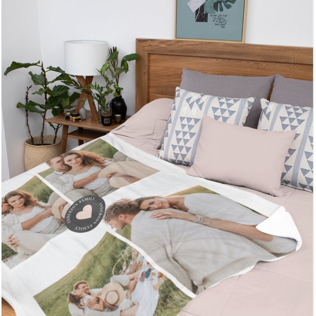 Modern Collage Personalized Family Photo Gift Fleece Blanket (Creator Uploaded)