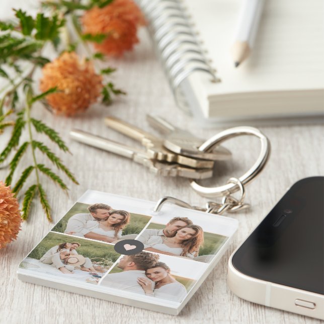 Modern Collage Personalized Family Photo Gift Keychain (Front Right)