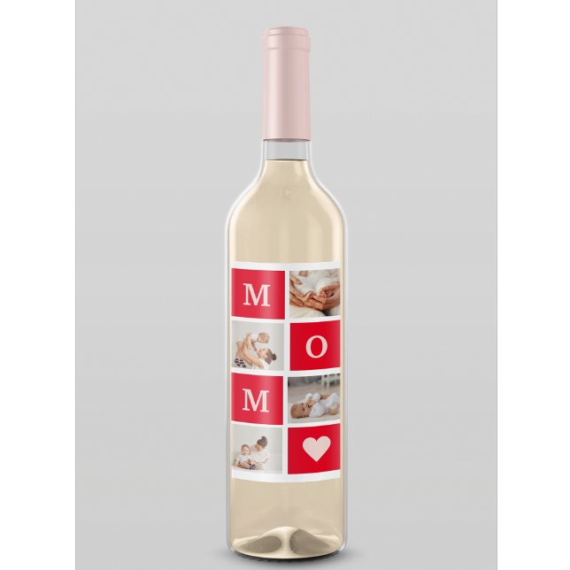 Modern Collage Photo &  Best Mom Ever Gift Wine Label (Creator Uploaded)