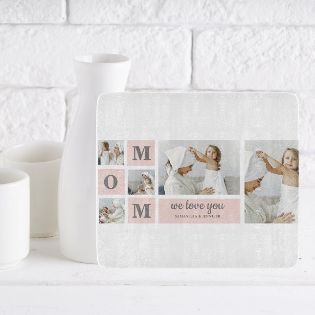 Modern Collage Photo Best Mom Ever Pink Gift Cutting Board (Creator Uploaded)