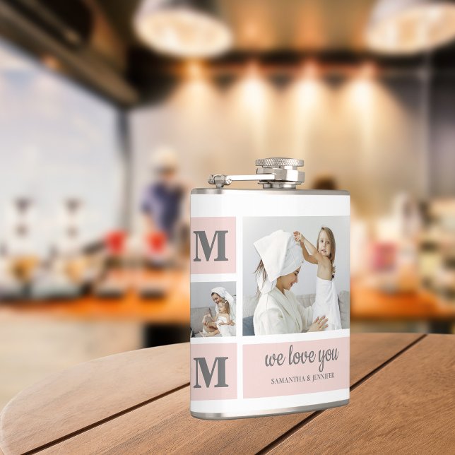 Modern Collage Photo Best Mom Ever Pink Gift Hip Flask (Creator Uploaded)