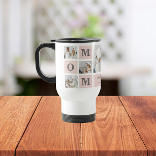 Modern Collage Photo Best Mom Ever Pink Gift Travel Mug