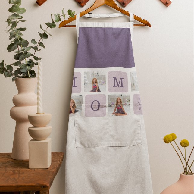 Modern Collage Photo Best Mom Ever Purple Gift Apron (Creator Uploaded)
