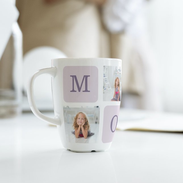 Modern Collage Photo Best Mom Ever Purple Gift Latte Mug (Creator Uploaded)