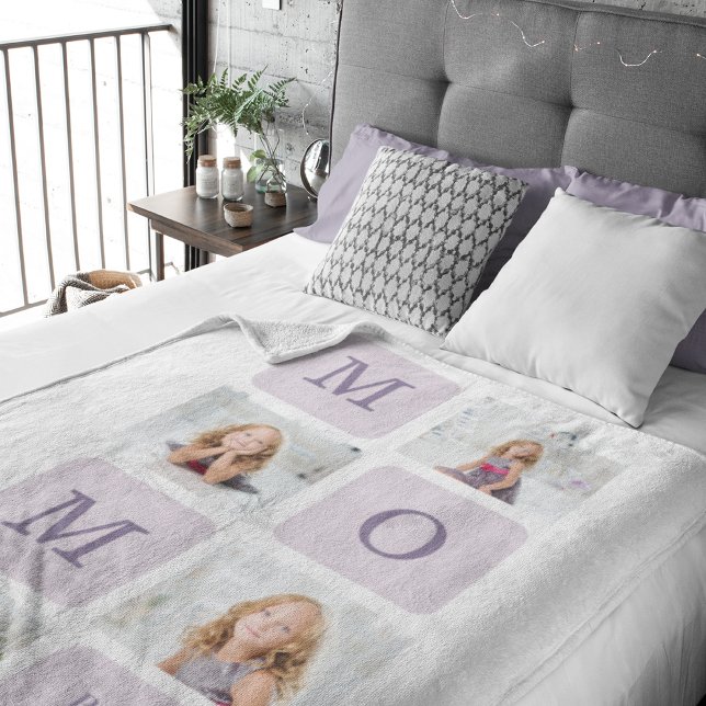 Modern Collage Photo Best Mom Ever Purple Gift Sherpa Blanket (Creator Uploaded)