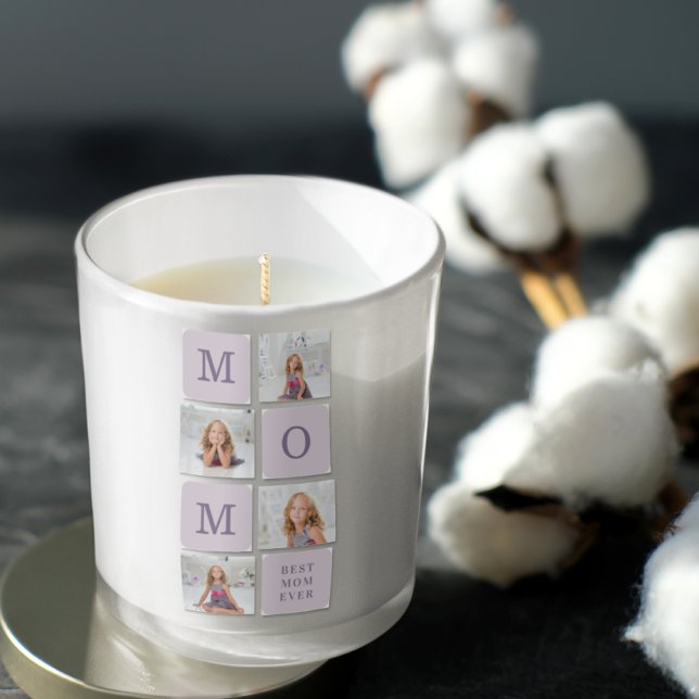 Modern Collage Photo Best Mom Ever Purple Gift Square Sticker (Creator Uploaded)