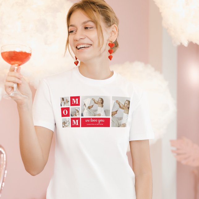 Modern Collage Photo Best Mom Ever Red Gifts T-Shirt (Creator Uploaded)