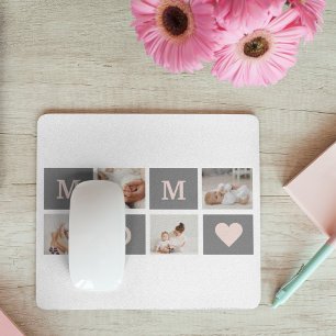 Modern Collage Photo Best Mom Pink & Gray Gift Mouse Pad