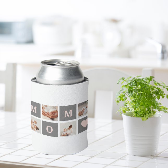 Modern Collage Photo Best Mom  Pink & Grey Gift Can Cooler (Creator Uploaded)