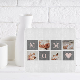 Modern Collage Photo Best Mom  Pink & Grey Gift Cutting Board