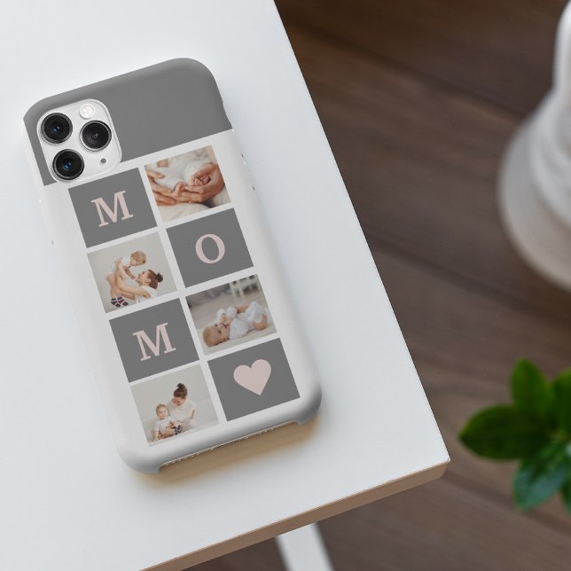 Modern Collage Photo Best Mom  Pink & Grey Gift iPhone Case (Creator Uploaded)