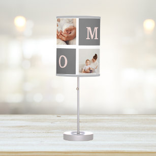 Modern Collage Photo Best Mom  Pink & Grey Gift Table Lamp