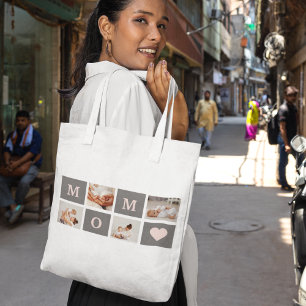 Modern Collage Photo Best Mom  Pink & Grey Gift Tote Bag