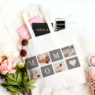 Modern Collage Photo Best Mom Pink & Grey Gift Tote Bag