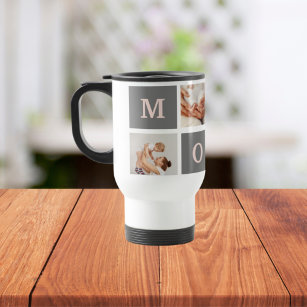 Modern Collage Photo Best Mom  Pink & Grey Gift Travel Mug