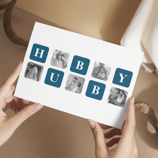 Modern Collage Photo Blue Best Hubby Ever Gift Holiday Postcard (Creator Uploaded)