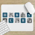 Modern Collage Photo Blue Best Hubby Ever Gift Mouse Pad<br><div class="desc">The "Modern Collage Photo Blue Best Hubby Ever Gift" is a personalized photo gift that showcases a collection of pictures featuring the best moments shared between you and your beloved husband. This particular version features a blue theme, making it a stylish and contemporary addition to any decor.This gift is perfect...</div>