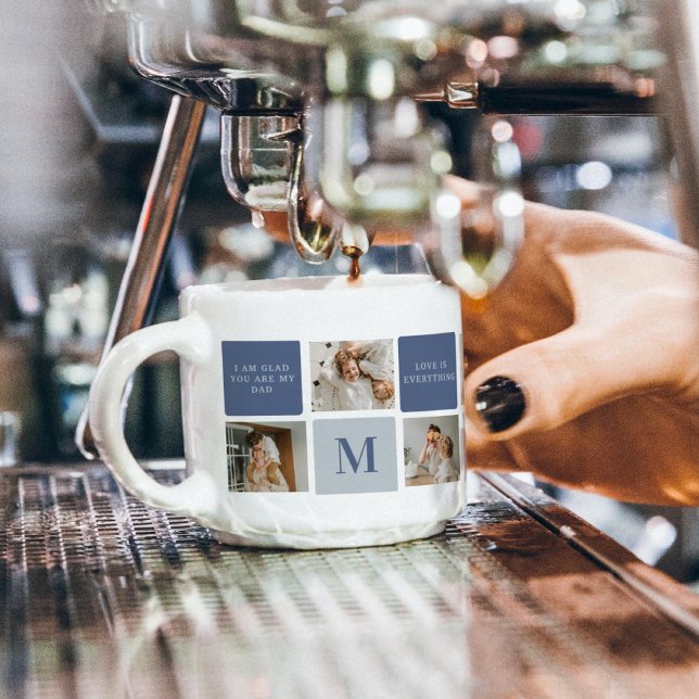 Modern Collage Photo & Blue Happy Fathers Day Gift Espresso Cup (Creator Uploaded)