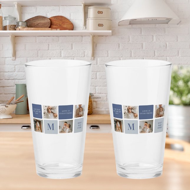 Modern Collage Photo & Blue Happy Fathers Day Gift Glass (Creator Uploaded)