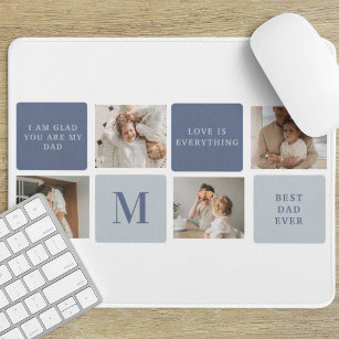 Modern Collage Photo & Blue Happy Fathers Day Gift Mouse Pad