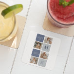 Modern Collage Photo & Blue Happy Fathers Day Gift Square Paper Coaster<br><div class="desc">Modern Collage Photo & Blue Happy Fathers Day Gift is a personalized and thoughtful present to celebrate the special man in your life on Father's Day. The gift includes a beautifully designed collage photo frame with space for multiple pictures, allowing you to capture and display your favourite memories with your...</div>