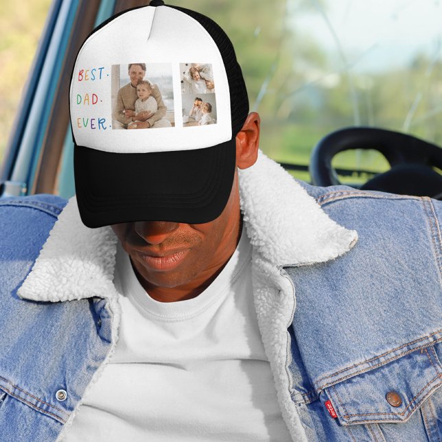 Modern Collage Photo Colourful Best Dad Ever Gift Trucker Hat (Creator Uploaded)