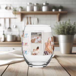 Modern Collage Photo & Colourful Best Mum Ever Gif Stemless Wine Glass