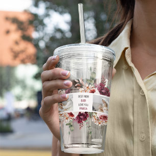 Modern Collage Photo Flowers Frame Best Mom Gift Acrylic Tumbler