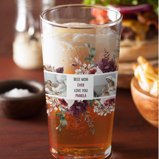 Modern Collage Photo Flowers Frame Best Mom Gift Glass (Creator Uploaded)