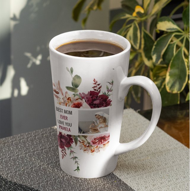 Modern Collage Photo Flowers Frame Best Mom Gift Latte Mug (Creator Uploaded)