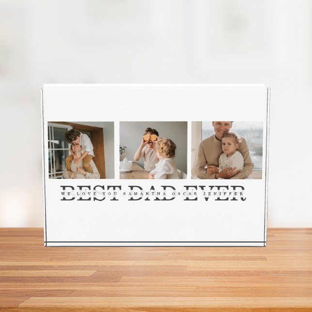 Modern Collage Photo & Grey Best Dad Ever Gift Block (Creator Uploaded)
