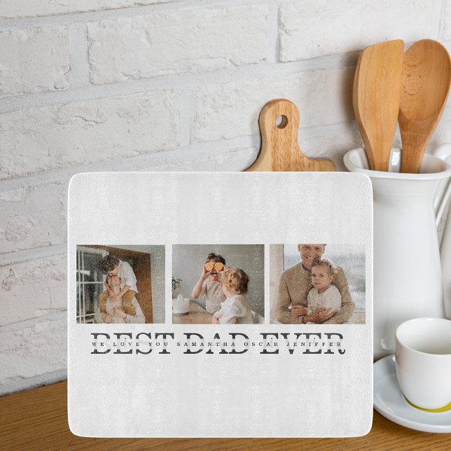 Modern Collage Photo & Grey Best Dad Ever Gift Cutting Board (Creator Uploaded)