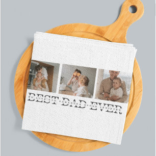 Modern Collage Photo & Grey Best Dad Ever Gift Kitchen Towel