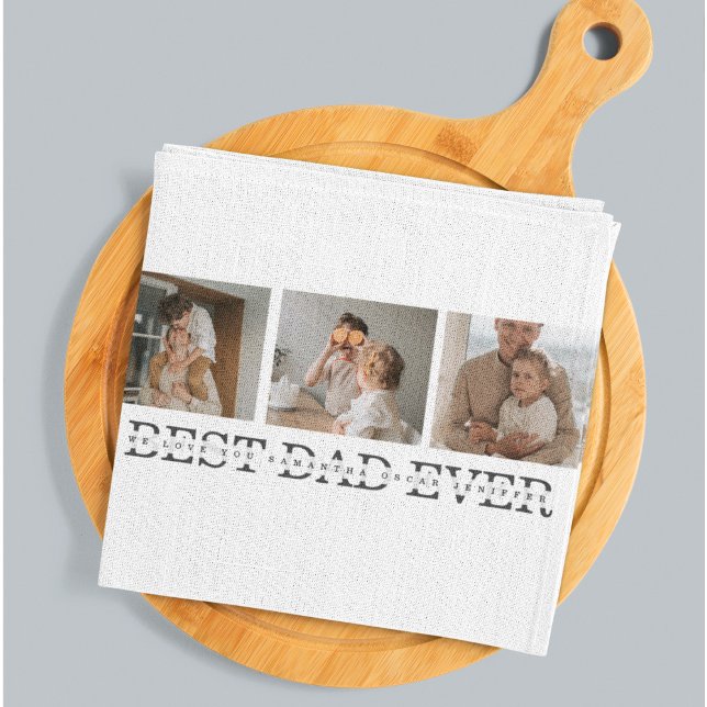 Modern Collage Photo & Grey Best Dad Ever Gift Kitchen Towel (Creator Uploaded)