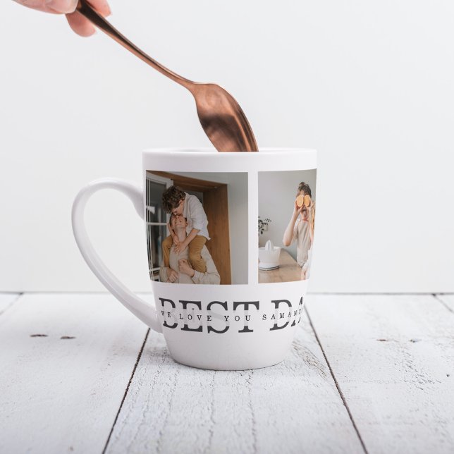 Modern Collage Photo & Grey Best Dad Ever Gift Latte Mug (Creator Uploaded)