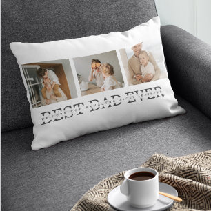 Modern Collage Photo & Grey Best Dad Ever Gift Lumbar Pillow