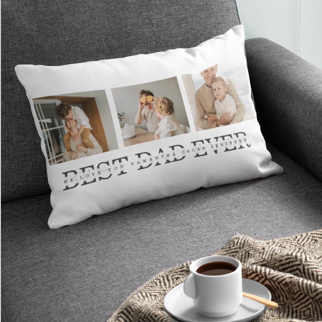 Modern Collage Photo & Grey Best Dad Ever Gift Lumbar Pillow (Creator Uploaded)