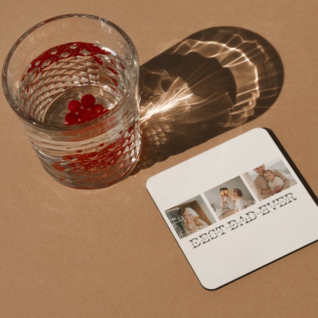 Modern Collage Photo & Grey Best Dad Ever Gift Square Paper Coaster (Creator Uploaded)