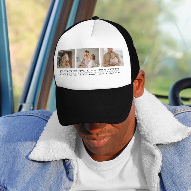 Modern Collage Photo & Grey Best Dad Ever Gift Trucker Hat (Creator Uploaded)