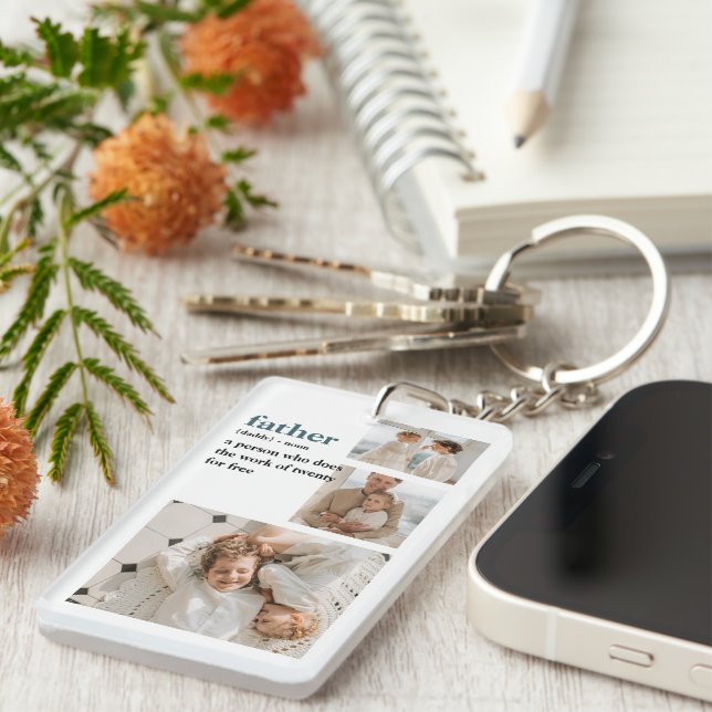 Modern Collage Photo Happy Fathers Day Gift Keychain (Front Right)