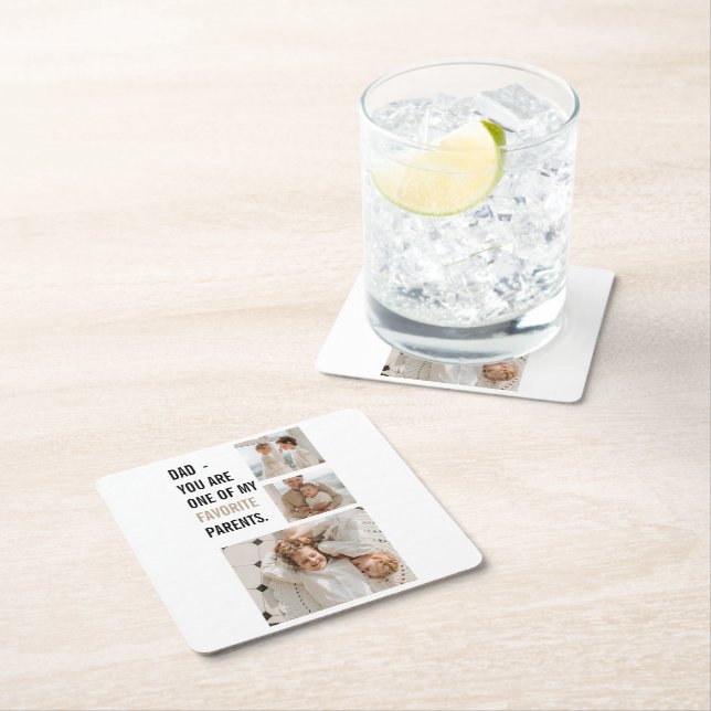 Modern Collage Photo & Happy Fathers Day Gift Square Paper Coaster (Insitu)