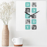 Modern Collage Photo  Happy Fathers Day Gift Square Wall Clock<br><div class="desc">Introducing the Modern Collage Photo Happy Father's Day Gift in a mint colour theme. This unique and personalized gift is designed to celebrate the special bond between a father and their loved ones.The Modern Collage Photo Happy Father's Day Gift is a beautifully crafted collage frame that can be customized with...</div>