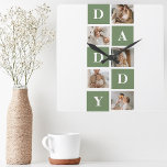 Modern Collage Photo & Happy Fathers Day Gift Square Wall Clock<br><div class="desc">A modern collage photo is a creative way to celebrate and honor someone special in your life, such as your father, on Father's Day. It involves compiling various photos and arranging them together in a visually appealing manner to create a cohesive and meaningful composition. To create a modern collage photo...</div>