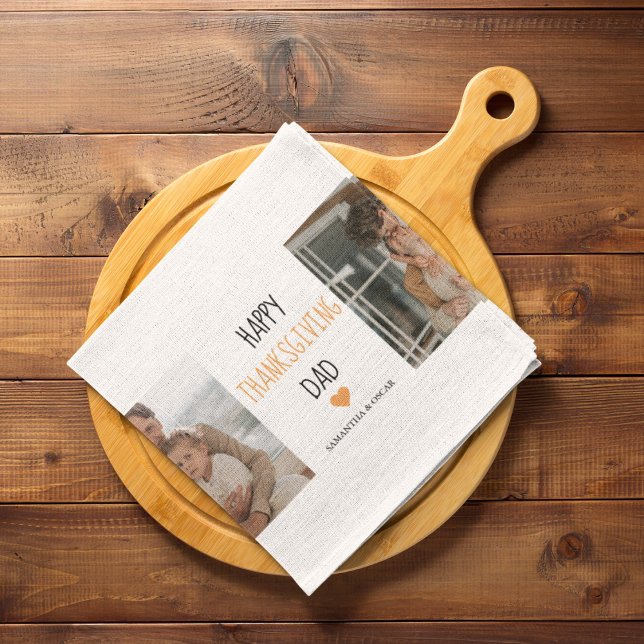Modern Collage Photo & Happy Thanksgiving Dad Kitchen Towel (Creator Uploaded)