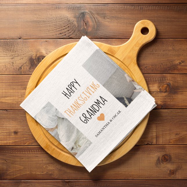 Modern Collage Photo Happy Thanksgiving Grandma Kitchen Towel (Creator Uploaded)