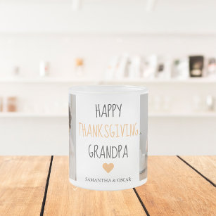 Modern Collage Photo Happy Thanksgiving Grandpa Frosted Glass Coffee Mug