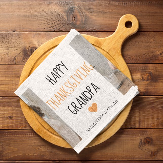 Modern Collage Photo Happy Thanksgiving Grandpa Kitchen Towel (Creator Uploaded)