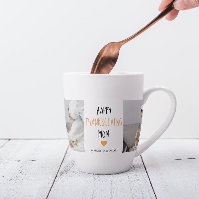 Modern Collage Photo Happy Thanksgiving Mom Latte Mug (Creator Uploaded)